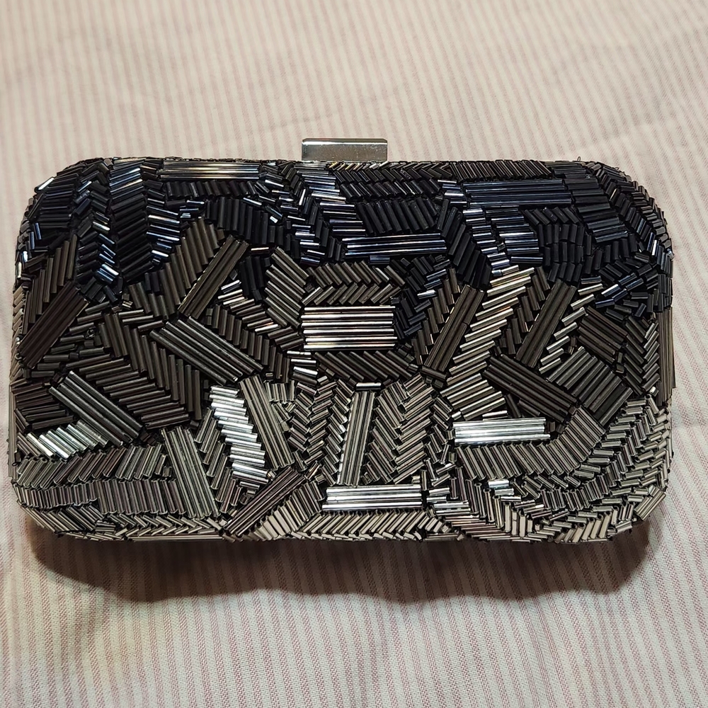 Zara Black Silver Beaded Evening Clutch
